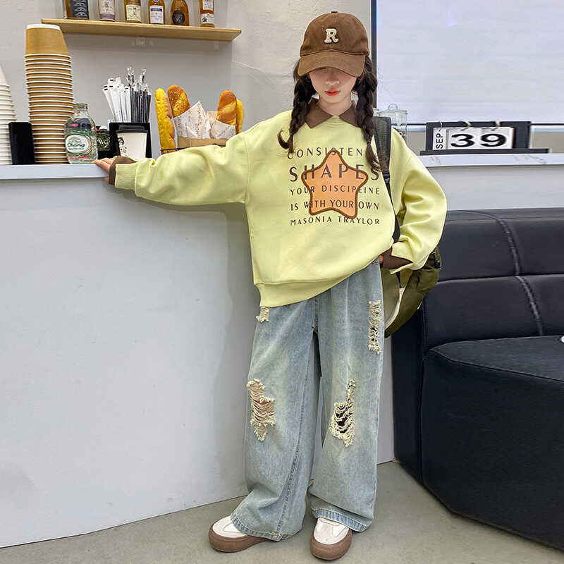 Girls' sweatshirt - spring/autumn  new korean style, trendy kids' casual top, loose fit activewear