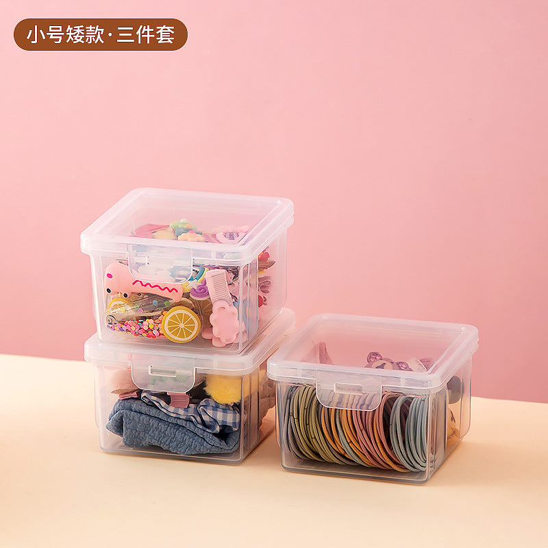 Desktop jewelry hairpin headgear transparent storage box plastic mirror cabinet drawer children's hair accessories storage box with lid ins