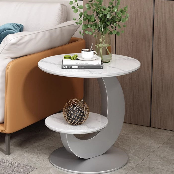 Accessible luxury slate sofa side table casual modern double-layer corner table small round table creative balcony coffee table bedside table round table