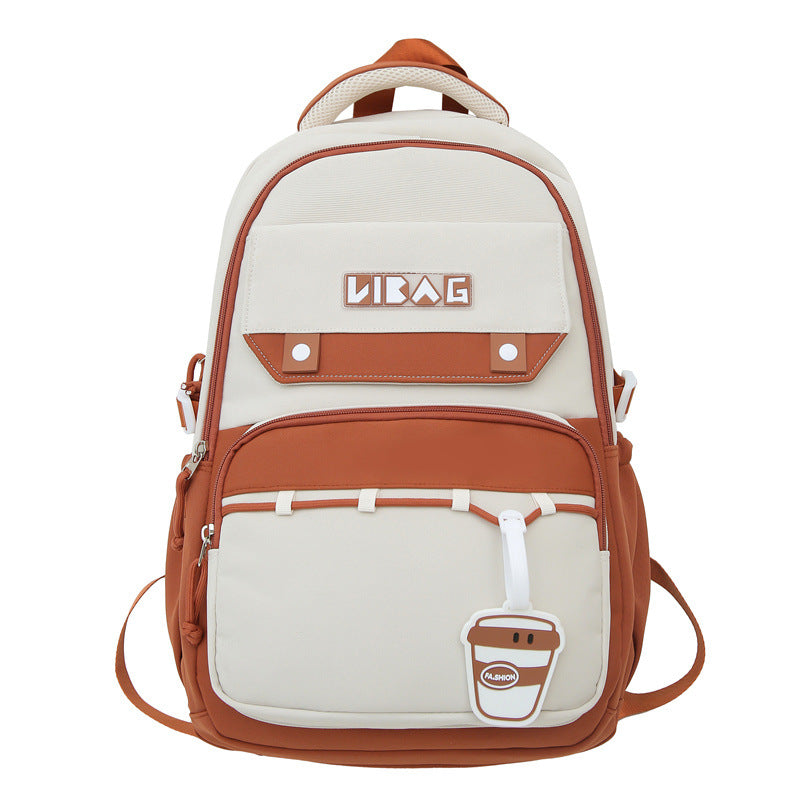 New large-capacity schoolbag male junior high school students contrasting color double backpack Korean version college student couple fashion backpack