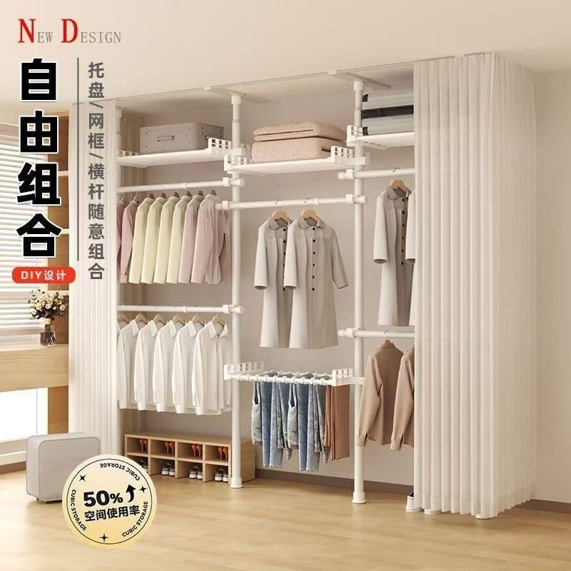 38 and 32 diameter overhead clothes hanger pole floor-standing bedroom wardrobe column-type dust-proof combination rental house wardrobe