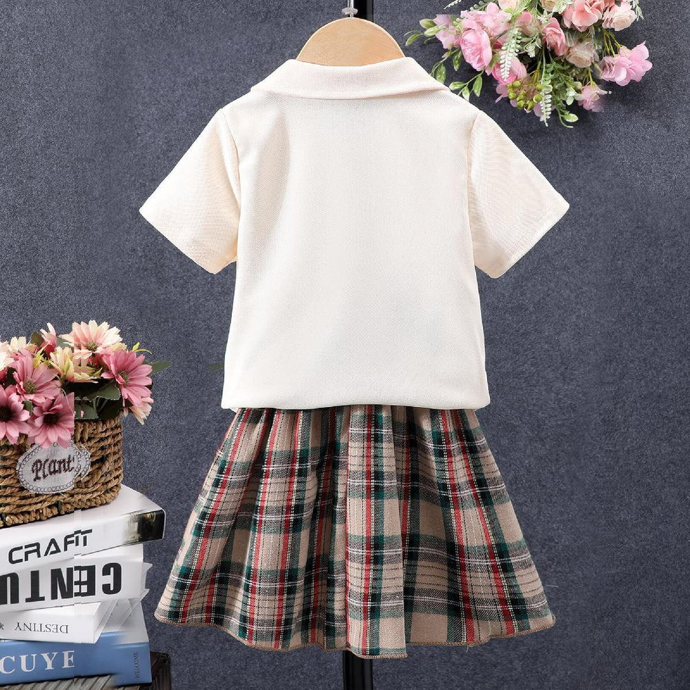 Children's short-sleeved bow plaid shorts suit