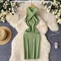 Sense of design cross halter sleeveless dress female elastic tight hip-hugging mid-length skirt summersexyknitting skirt