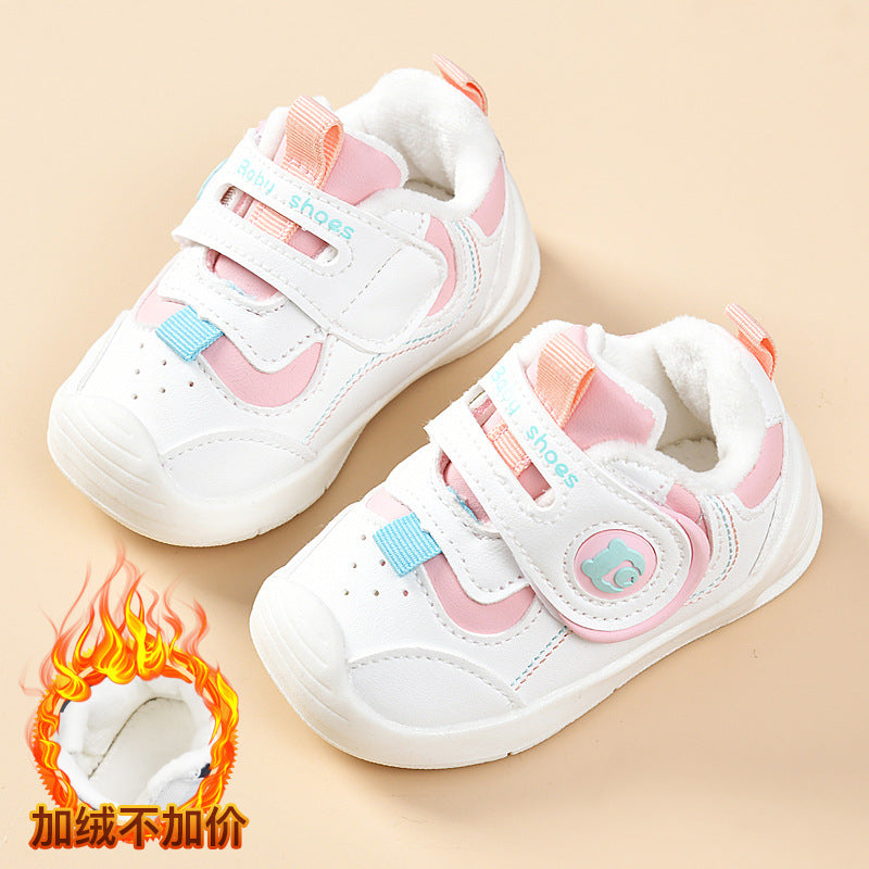 Toddler shoes for baby boys 0-1-3 years old, autumn/winter infant and toddler shoes for baby girls, soft sole non-slip, fleece-lined, extra thick cotton shoes