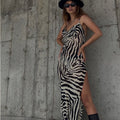 European and american cross-border  new women's fashion zebra print high slit tie-up see-through sexy vacation dress