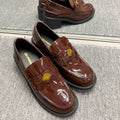 Grape mom's same british style retro women's soft leather round toe small gold coin slip-on thick heel heighteningthick sole loafers