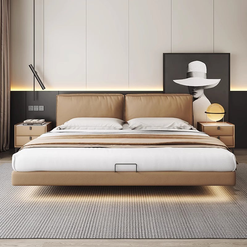 Italian normcore tofu block suspended bed accessible luxury modern casualclassy soft-packed leather bed master bedroom double bed