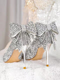 Wedding dress shoes, bridal high heels, wedding shoes, bow shoes, women's stiletto heels, 2025 new high heel sandals, black