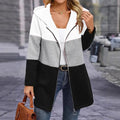 European and american autumn/winter  cross-border women's casual fashion loose color block three-color patchwork hoodie jacket