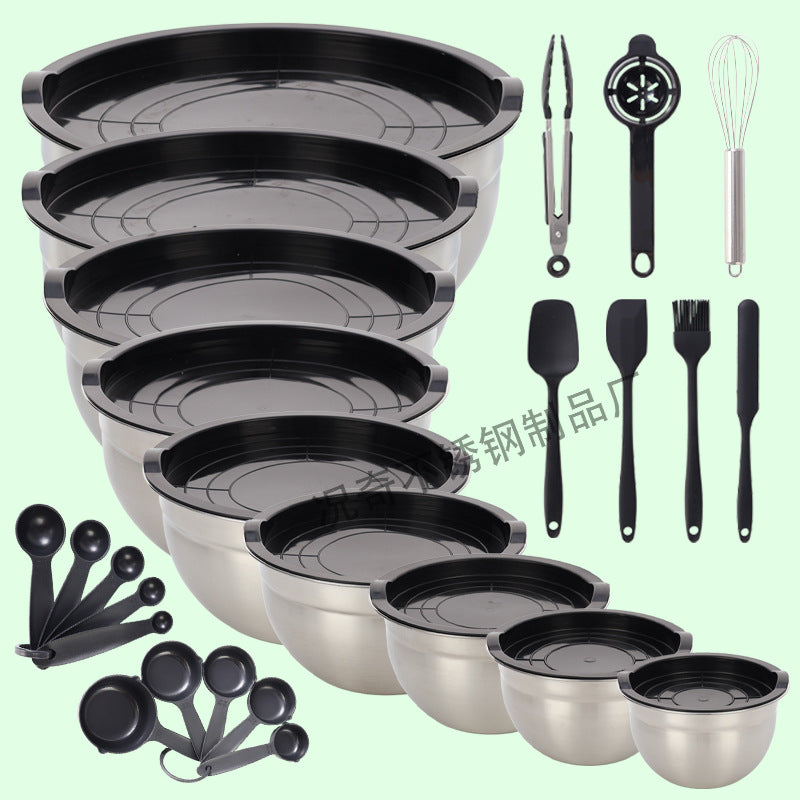thickened stainless steel salad basin non-slip silicone bottom mixing egg bowl salad cooking basin baking egg bowl