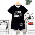 "stylish digital 67 print," perfect for summer wear, boys' outdoor sports t-shirt set