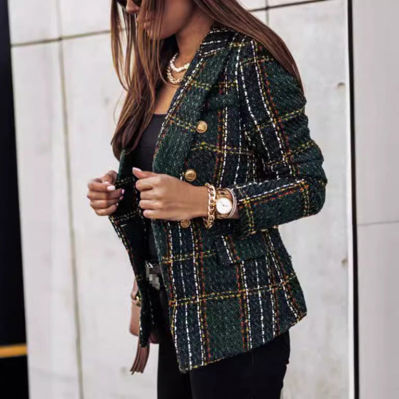 Independent station new arrival fall and winterlong sleeves double-breasted suit collar printing small outwear women's clothing