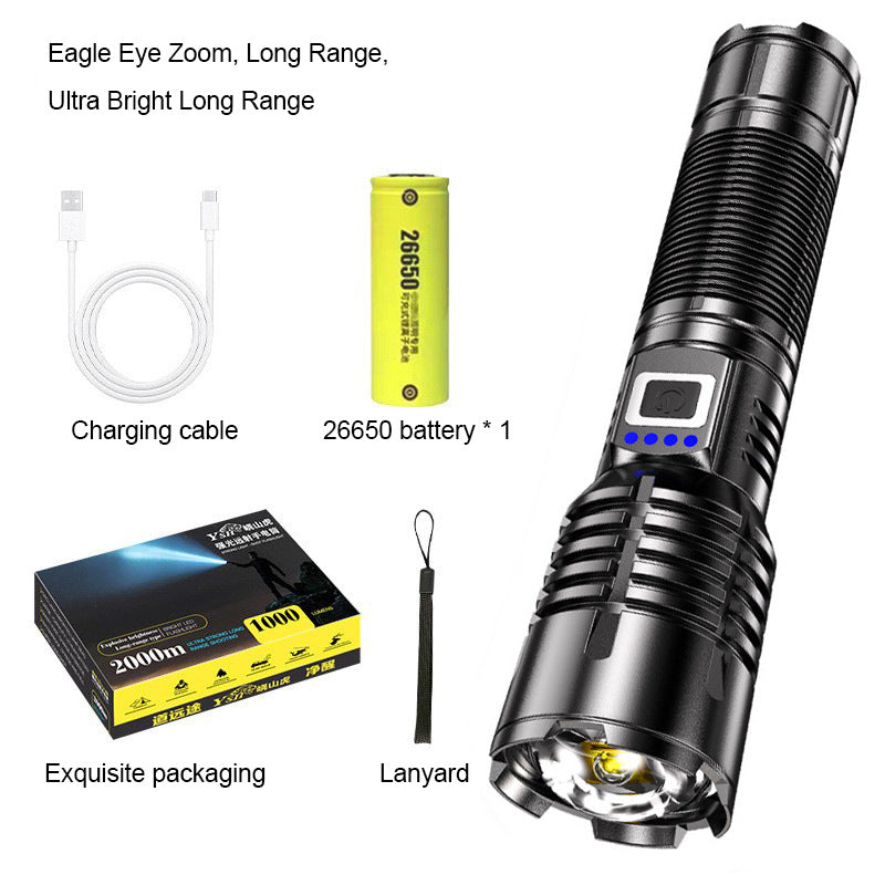 Cross-border new super strong light long-distance telescopic zoom LED flashlight outdoor emergency rechargeable strong light flashlight