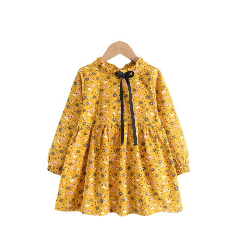 new girls' dress cotton spring/autumn floral tie-up children's dress stylish princess dress wholesale