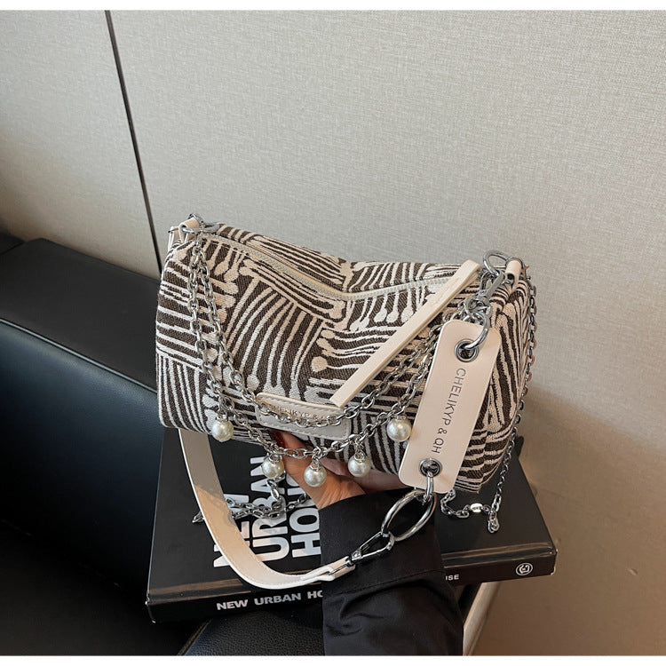Cross-border canvas bag women's summer versatile 2025 new fashion niche chain shoulder messenger bag casual pillow bag