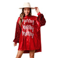 European and american cross-border women's fashion  christmas new arrival sequin long sleeve patchwork round neck printed midi dress