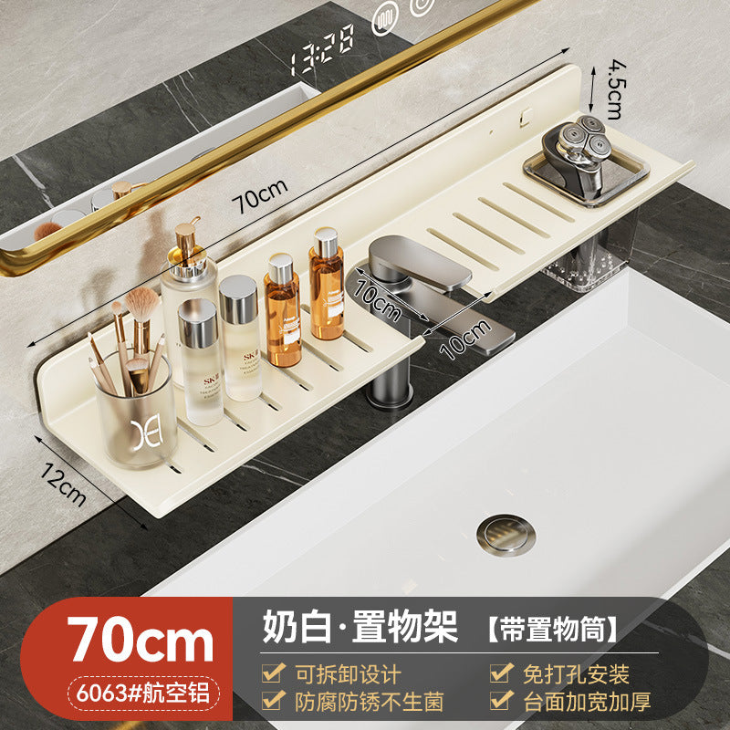 Space Aluminum Milk White Toilet Wash Sink Wash Sink Bathroom Shelf Mirror Front Faucet Storage Shelf Wall Hanging