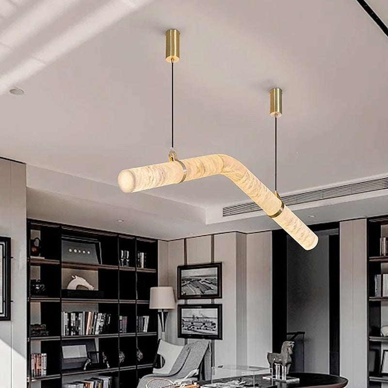 Modern minimalist faux marble chandelier - designer creative light luxury for villa, restaurant, bar, lobby - round, column, and linear styles available