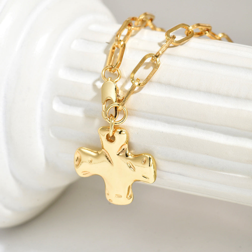 European and american cross-border casual hammered cross necklace niche style sense of design asymmetrical fashioneasiest for match collarbone chain necklace