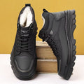 2025 winter men's high-top fleece-lined warm leather shoes, black korean style martin boots, thickened casual cotton shoes, dad shoes