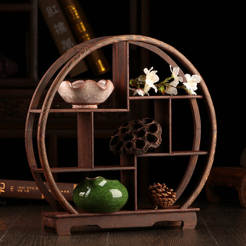 Solid wood teacup rack Chinese Bogu rack storage box table rack Pu'er teapot stove tea set accessories