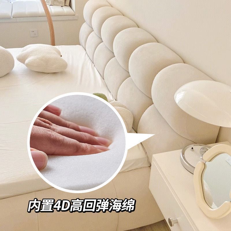 Popular solid wood bed leather bed double bed cream style master bedroom large bed cream style light luxury modern casual puff bed