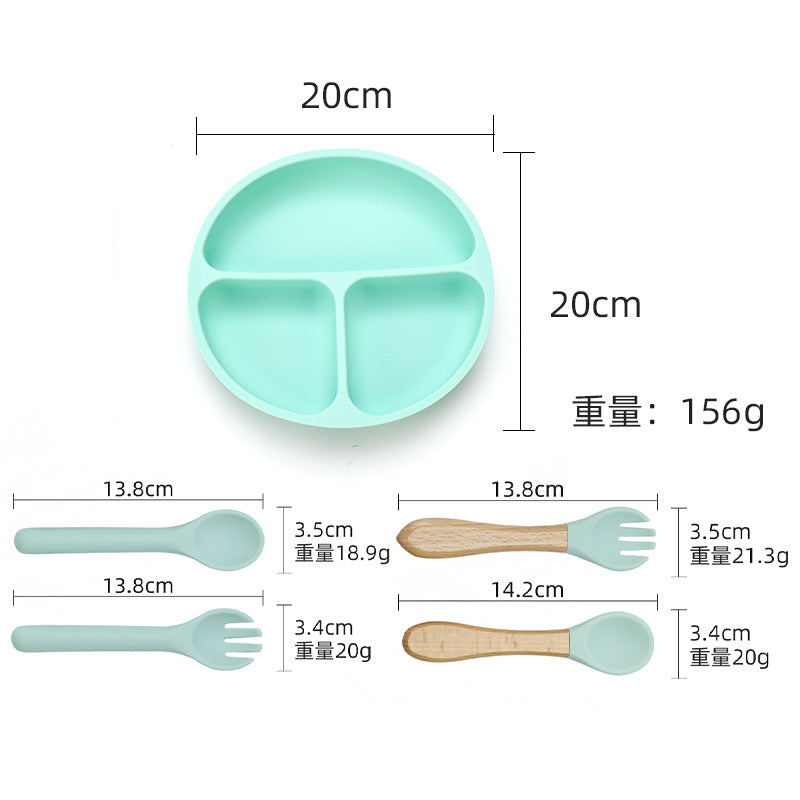 Food grade silicone infant plate fork spoon complementary food tableware preschool children eating silicone tableware set custom