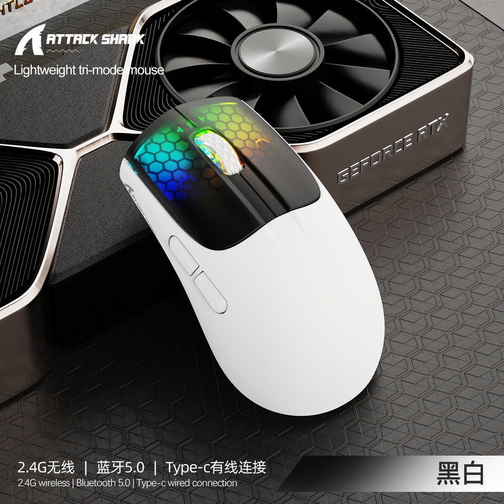 Attack shark x5rgb tri-mode wireless mouse - lightweight gaming mouse with bluetooth, wireless, and wired connectivity