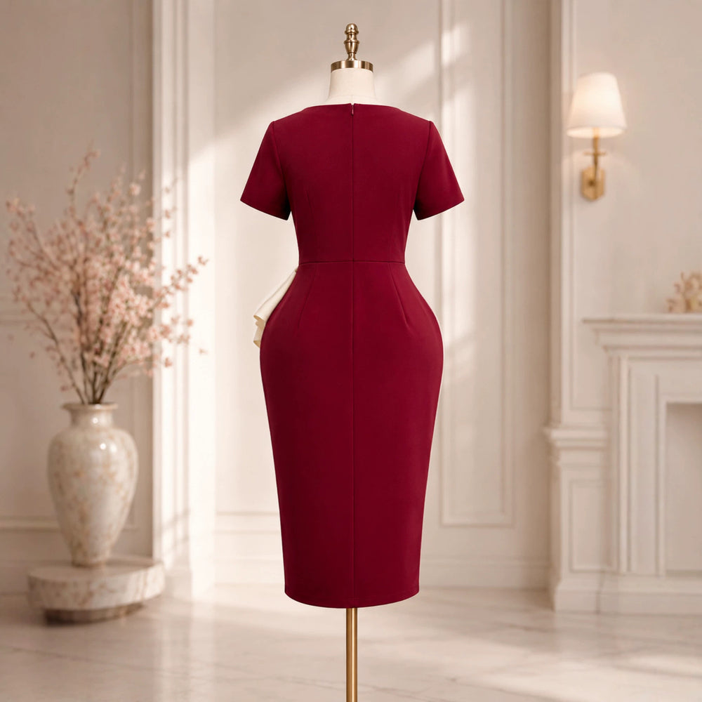 New arrival cross-border ruffles one-step skirt silm color matching work clothing hip-covering short-sleeved dresswoman dresses