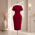 New arrival cross-border ruffles one-step skirt silm color matching work clothing hip-covering short-sleeved dresswoman dresses