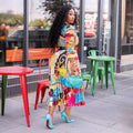 spring/summer new arrival: african print midi dress with bow collar and three-quarter sleeves - plus size women's clothing