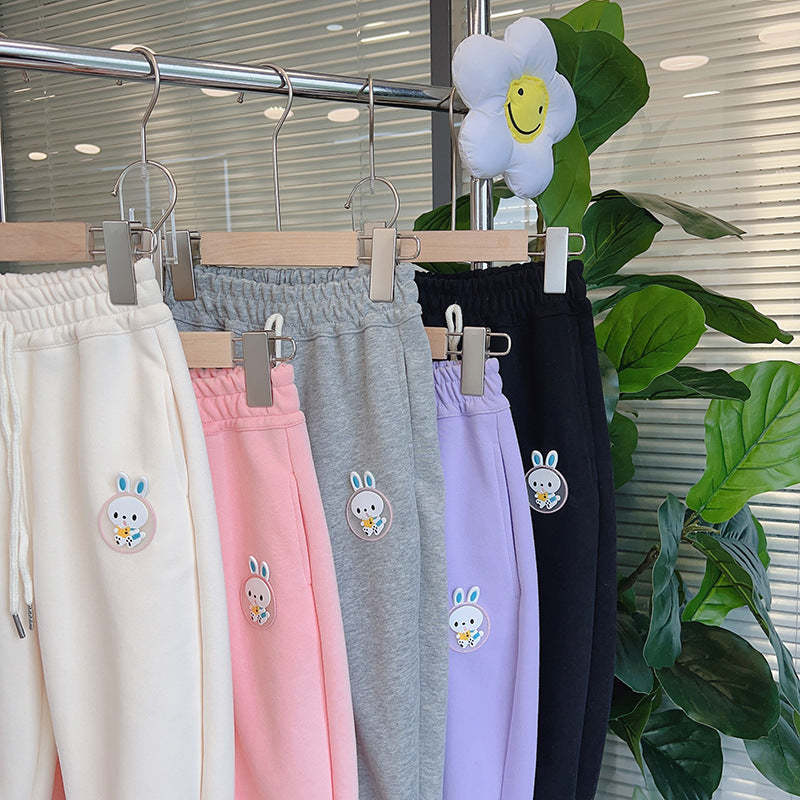 Kids' spring/autumn casual pants, baby sweatpants, girls' loose-fit outerwear trousers, new autumn collection for toddlers and young children, trendy children's clothing