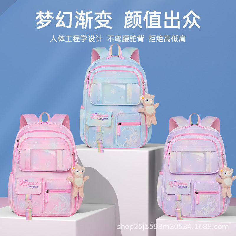 New high-value primary and secondary school schoolbag for girls, light children's backpack for girls in grades 3 to 6