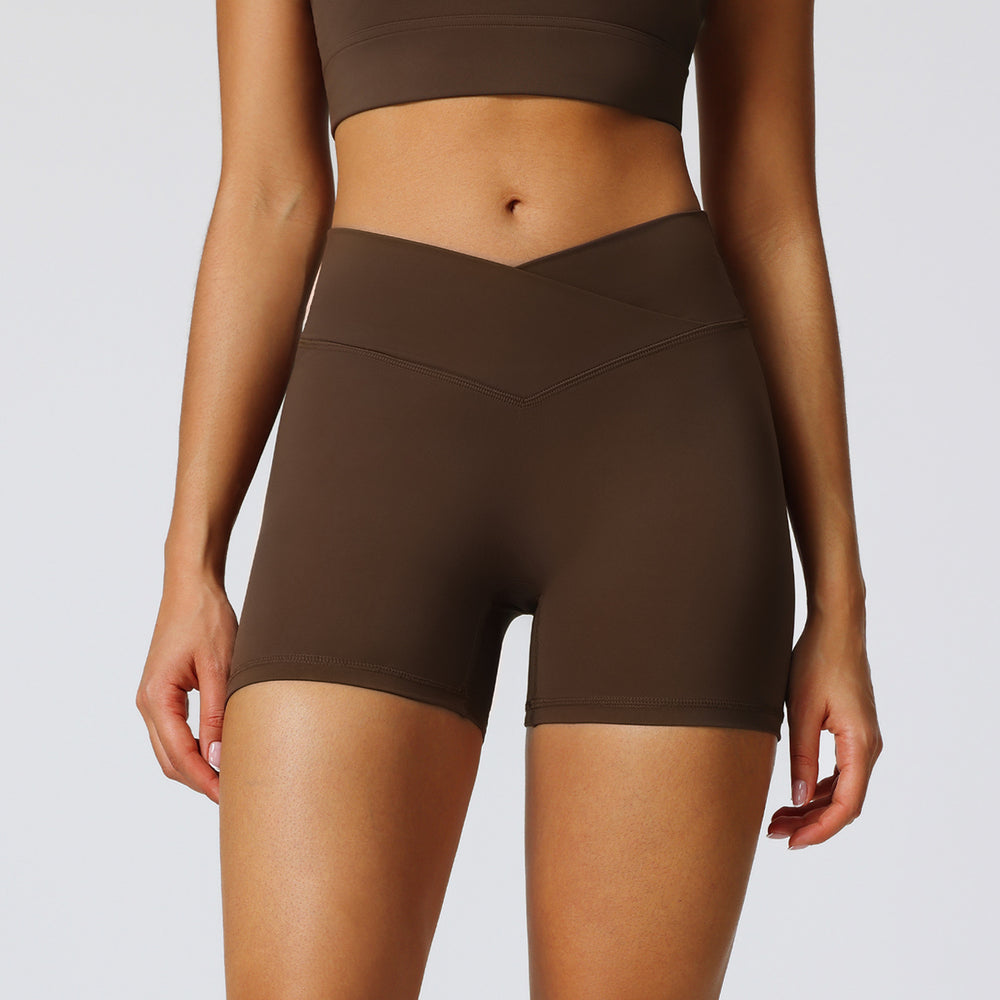 new arrival sports shorts for women outwear peach butt tight yoga shorts cross waistband sexy fitness pants