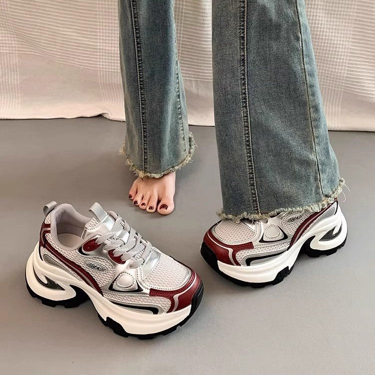 Mesh breathable chunky sneakers for women, 2026 summer new arrival, thick sole height increasing, lightweight, versatile, casual sports shoes, trendy