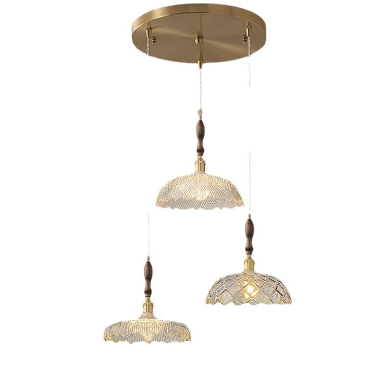 French Internet celebrity three head restaurant lights retro Japanese aluminum glass chandelier walnut dining room dining table bar lighting