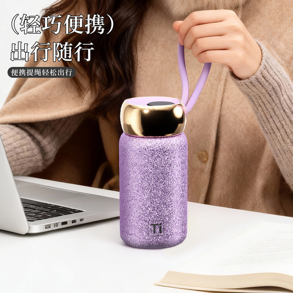 New smart temperature display insulated mug with titanium coated liner, vacuum insulated, outdoor portable mini pocket cup