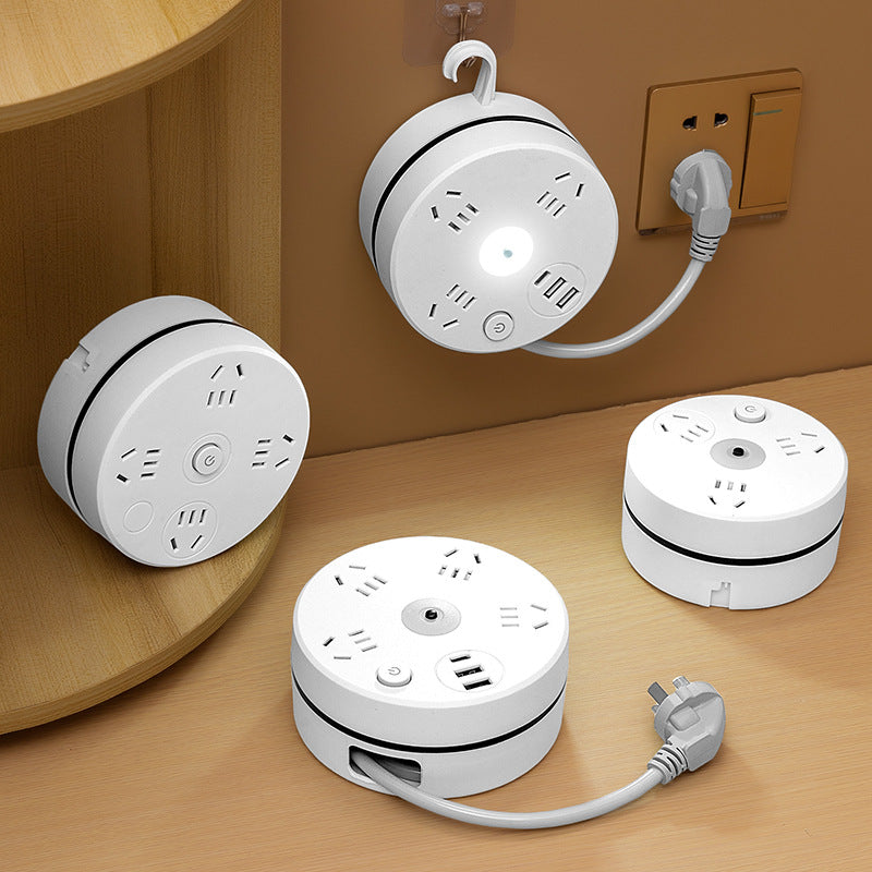 Collapsible home power strip with usb ports, cord management, and multi-function socket