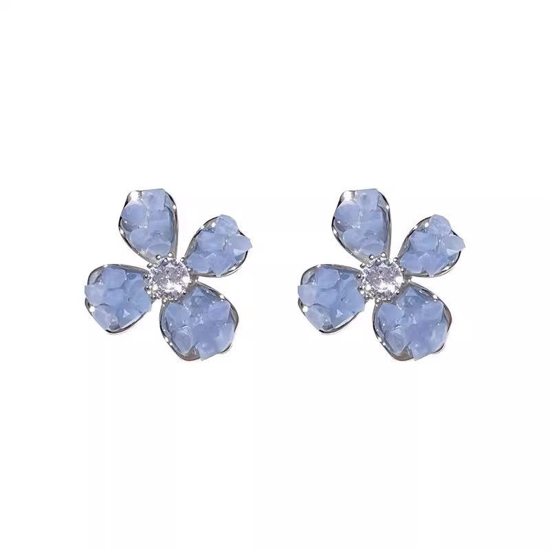 S925 silver needle purple crystal flower earrings women's ins forest style earrings accessible luxurypopular earrings fall and winter high-end sense