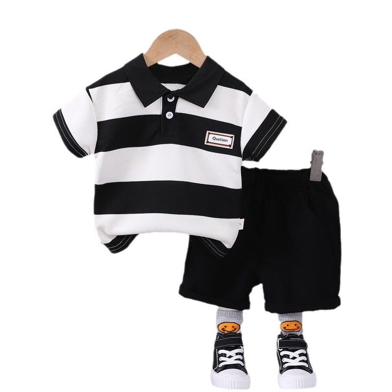 0-4 years old kids' short-sleeve set: boys' summer striped polo shirt & t-shirt - southeast asia cross-border dropshipping