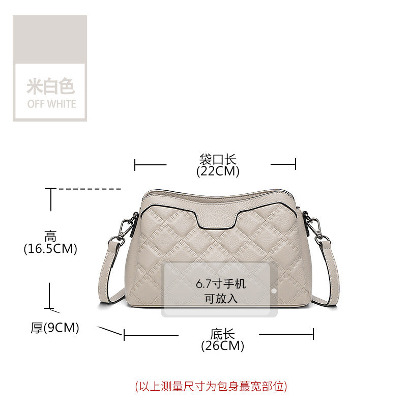 Rhombus first-layer cowhide shoulder women's bag large-capacity messenger bag 2025 new trendy women's fashion simple small square bag