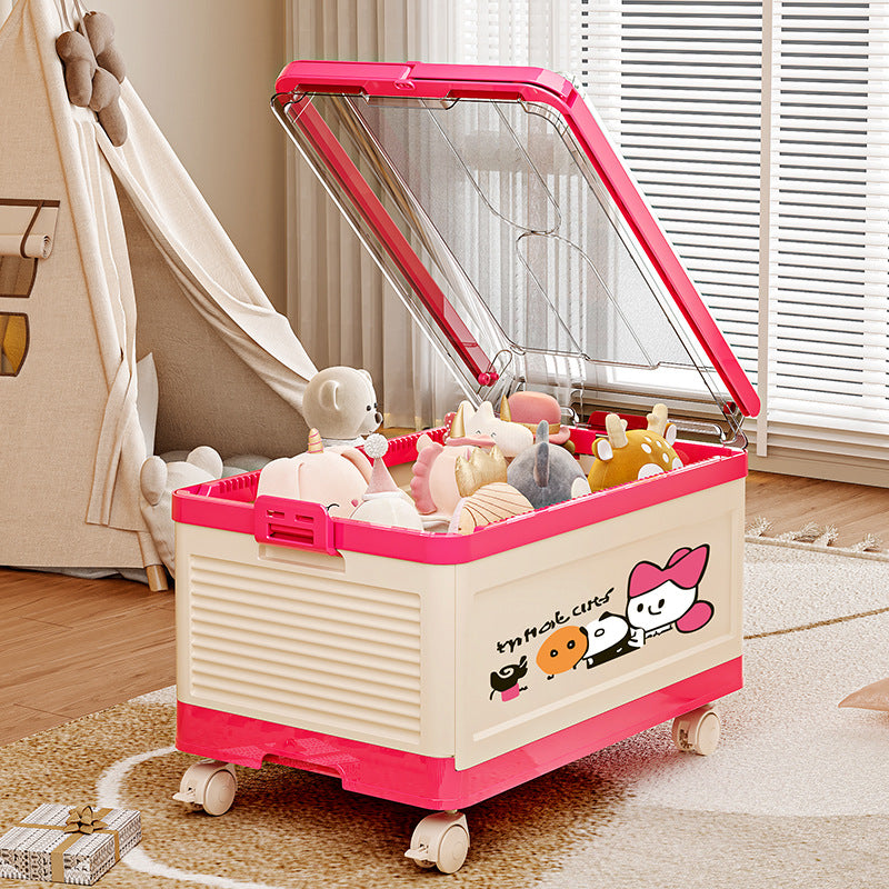 Large capacity children's toy storage box clamshell with pulley snack storage box Lego building block finishing trolley case