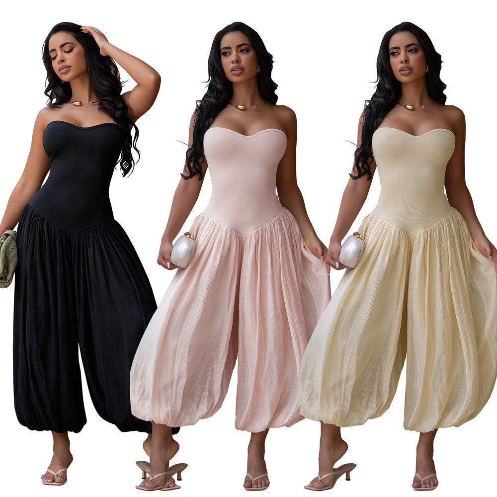 C7717 cross-border   fashion women's elegant sexy bandeau slim-fit fashion jumpsuit
