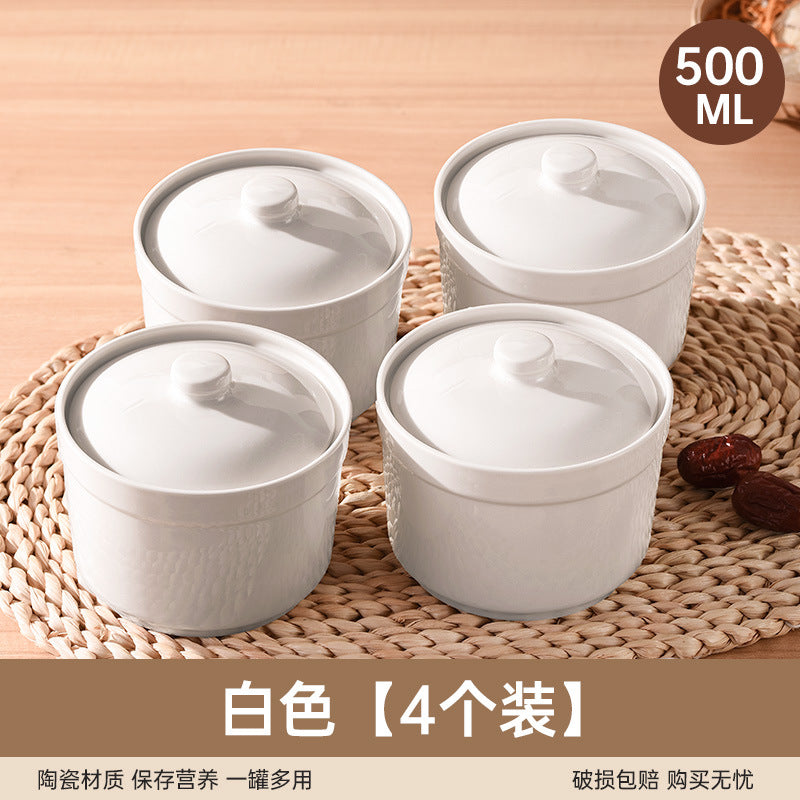 Earthenware soup stewing pot for homewater-proof stewing ceramic pot steamed egg with lid egg custard single serving small soup cup stewing pot soup