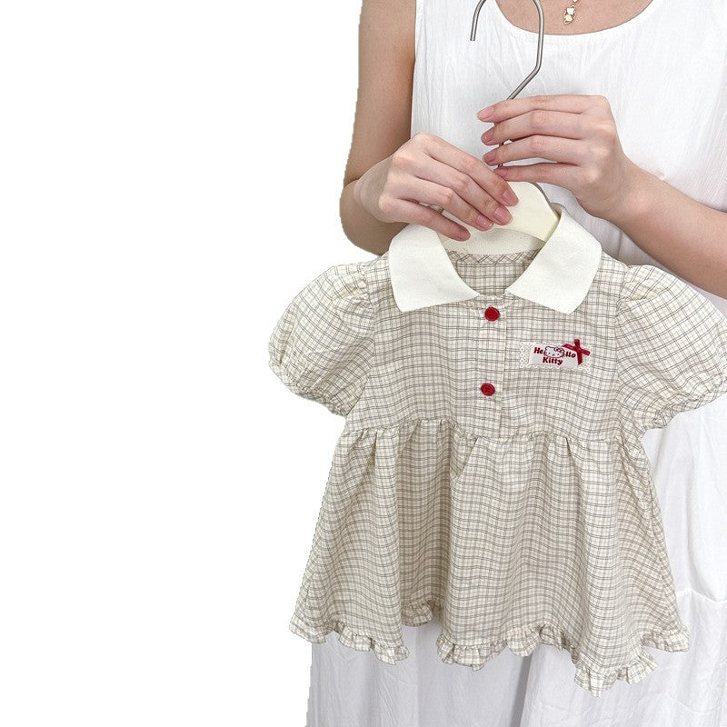 Girls' dress  new kids kt cat korean style cotton dress girl's plaid chic princess dress summer trendy