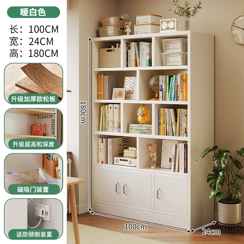 Simple bookshelf floor-to-ceiling against the wall, living room shelf layered storage rack, storage cabinet integrated, simple household bookcase