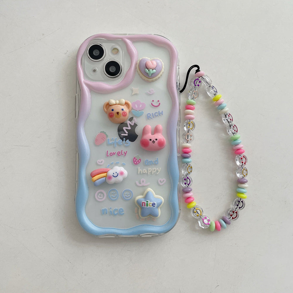 Suitable for apple 16pro gradient color bunny doll mobile phone case iphonex bracelet protective cover 13 good looks