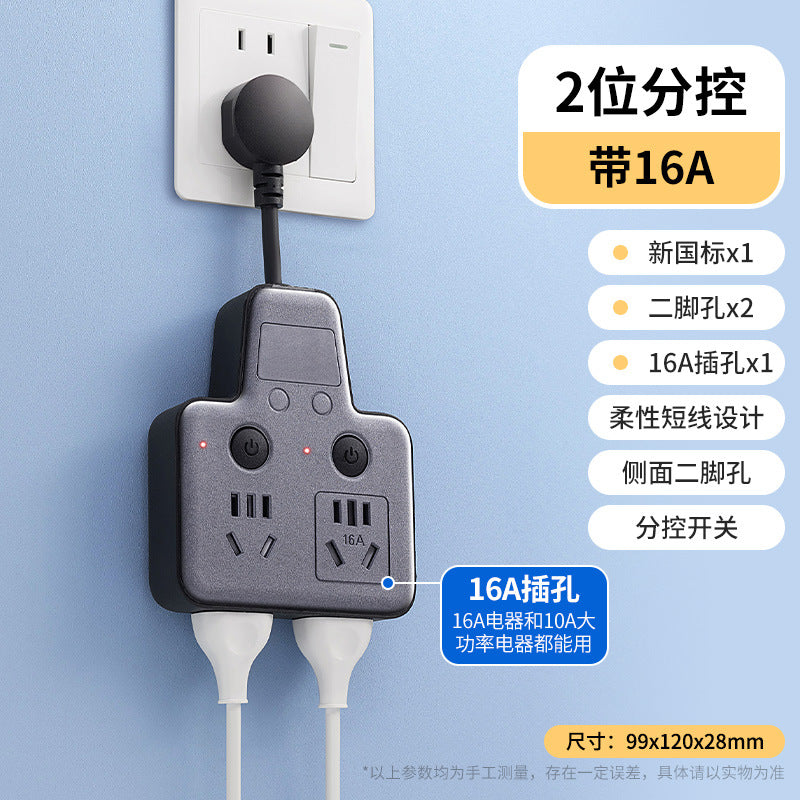 Multi-function socket usb converter with clock display, independent switches, and multiple outlets for home, dorm, and office use