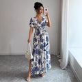 new european and american summer print v-neck maxi dress