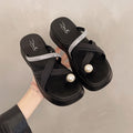 2024 women's platform slippers - outdoor wear, criss-cross rhinestone thong sandals, fashion pearl beach platform slippers